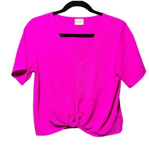 H.I.P. Women's Pink V-Neck Short Sleeve Twisted‎ Front Casual Top Size M